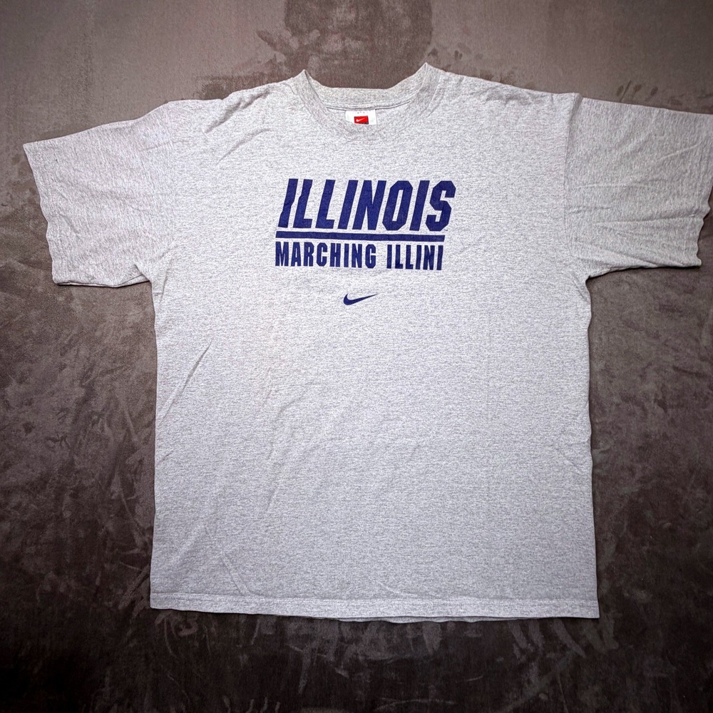 Nike Team Illinois Marching Illini T-Shirt Mens XL Heather Gray Graphic Tee Y2K